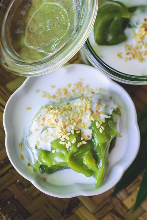 Delicious Thai Dessert Coconut Sweet Pudding With Coconut Milk Stock