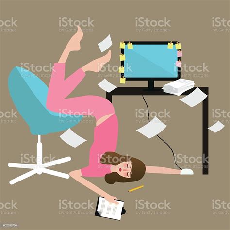 Woman People Hard Work Tired Full Of Paper Overwork Exhausted Stock