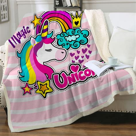 Unicorns Dreams Magical Extile Graphic Print Throw Blanket Fleece