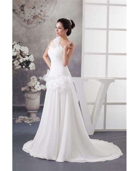 Floral One Shoulder Grecian Chiffon Beach Wedding Dress With Train Oph1481 233