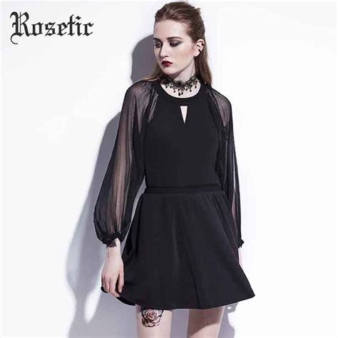 buy rosetic gothic dress black mesh lantern sleeve summer women goth mini