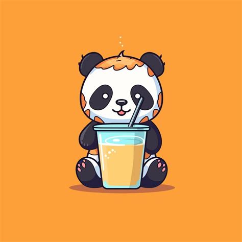Premium Vector Cute Panda Drinking Boba Milk Tea Vector Illustration