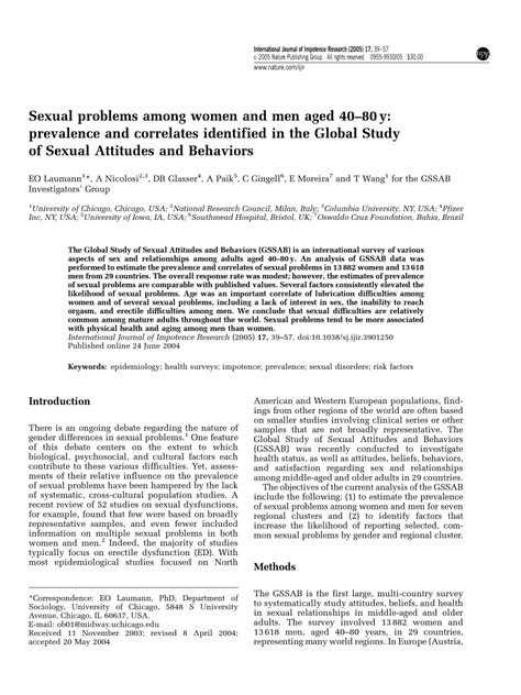 Pdf Sexual Problems Among Women And Men Aged 4080 Y Prevalence And Correlates Identified In