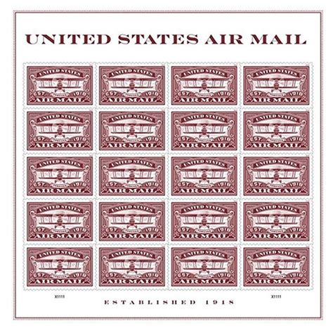 Red United States Airmail Sheet Of Forever Usps First Class One Ounce Postage Stamps