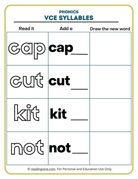 Magic E Words Vce Syllables Worksheets And Word List