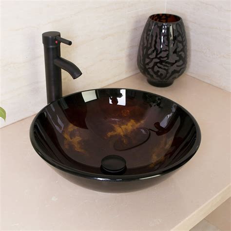 Wonline Round Tempered Glass Bathroom Vessel Sink Bowl Without Overflow