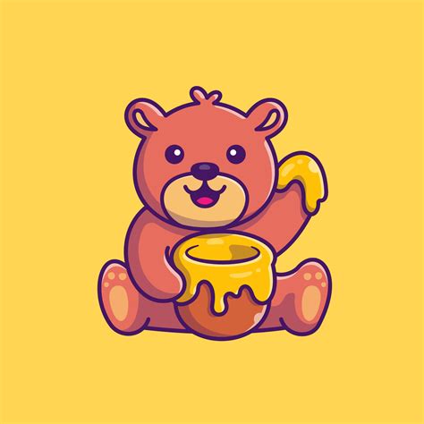 Cute Honey Bear With Honey Cartoon Vector Icon Illustration Animal