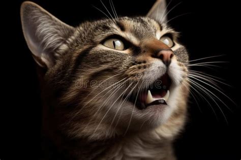 Portrait Of A Screaming Cat Surprised Cat With Open Mouth Meowing And