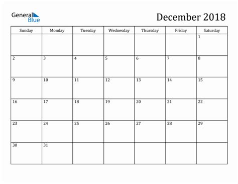 December 2018 Monthly Calendar Pdf Word Excel