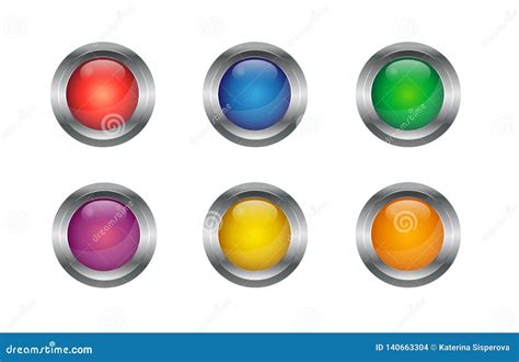 Set Of Vector Colorful Metallic Shiny 3d Buttons Isolated On White