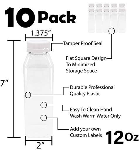 12 Oz Empty Juice Bottles Reusable Clear Plastic Disposable Milk Containers With White Tamper