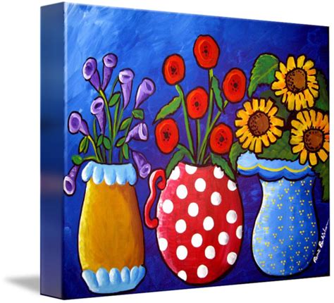 Three Vases Of Whimsical Flowers By Renie Britenbucher Whimsical