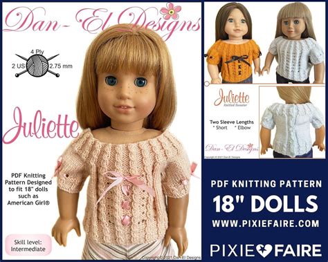 Juliette Knitted Top 18 Inch Doll Clothes Knitting Pattern Etsy