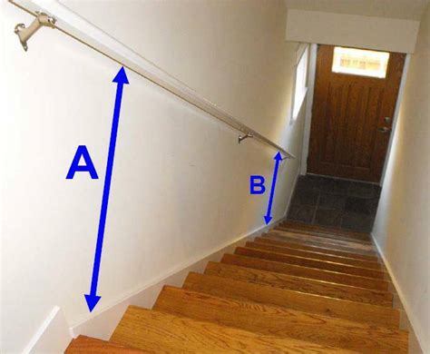 If the basement stairway is uneven stone, place the handrail against the stone, along the chalk line, to locate areas that are a similar distance from the handrail. Stair Handrails and the minimum standards of the building codes. - Charles Buell Inspections Inc.