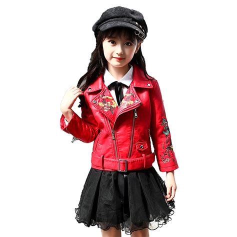 Kids Girls Leather Jackets And Coats 2018 Spring Girls