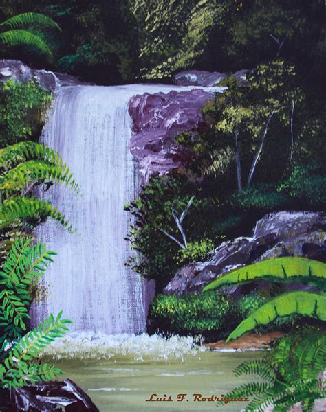 Tropical Waterfall Painting By Luis F Rodriguez Pixels