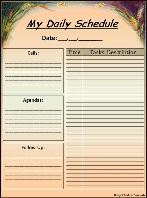 Daily Schedule Template Free Word Templates 8 Best Printable Work
