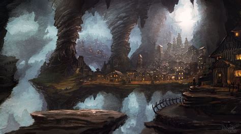 Cave Town By ~iidanmrak On Deviantart Fantasy Art Art Fantasy City