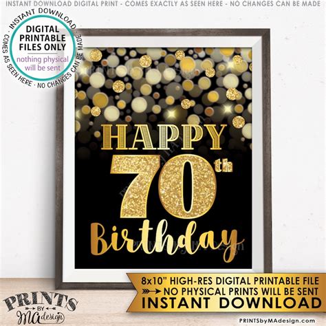 70th Birthday Sign Happy Birthday 70 Golden Birthday Card Etsy