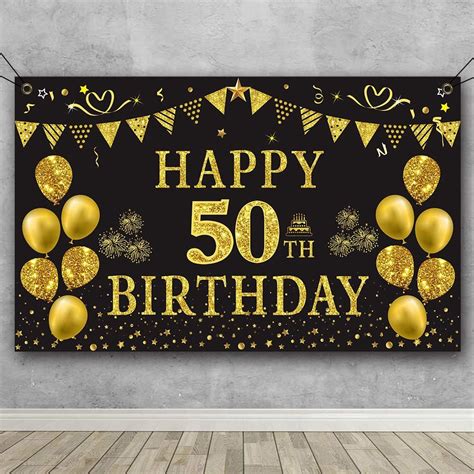 Trgowaul 50th Birthday Backdrop Gold And Black 59 X 36 Fts Happy