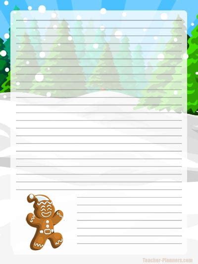 Gingerbread Man Lined Digital Writing Paper Free Letter Paper For Kids
