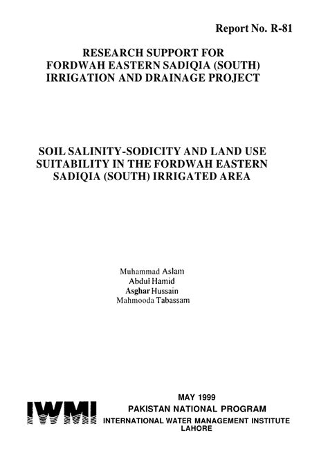 PDF Soil Salinity Sodicity And Land Use Suitability In The Fordwah
