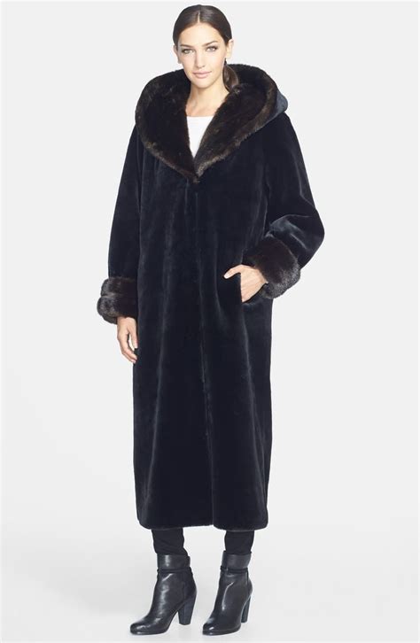 Gallery Long Hooded Faux Fur Coat With Contrast Faux Fur Trim Online