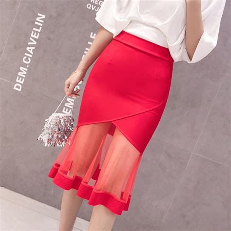 Summer New Korean Sexy Bag Hip Slimming Skirt Fashion Stitching High Waist Stretch Mesh