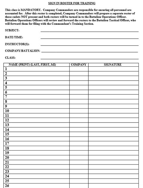 10 Free Sample Army Training Sign In Sheet Templates