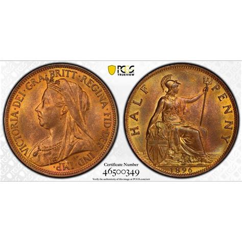 Great Britain Victoria 1837 1901 Ae Halfpenny 1896 Pcgs Ms65 Rb