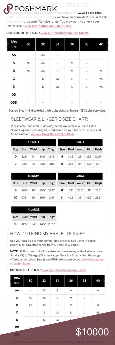Size Chart Victoria Secret