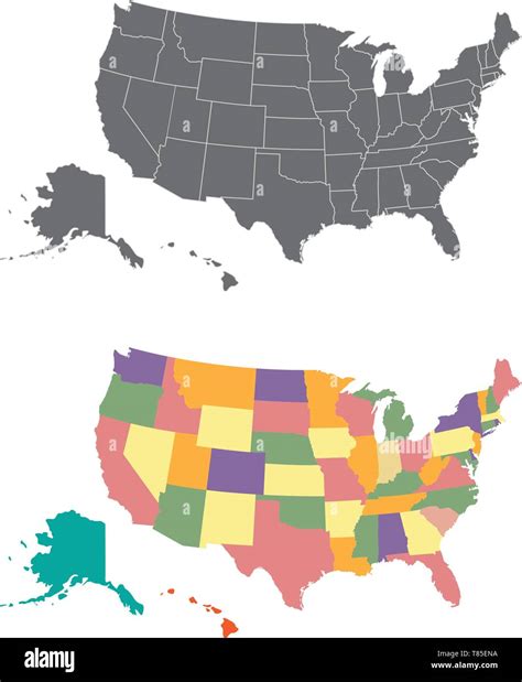 Silueta De Color Y Mapa De Los Estados Unidos Imagen Vector De Stock