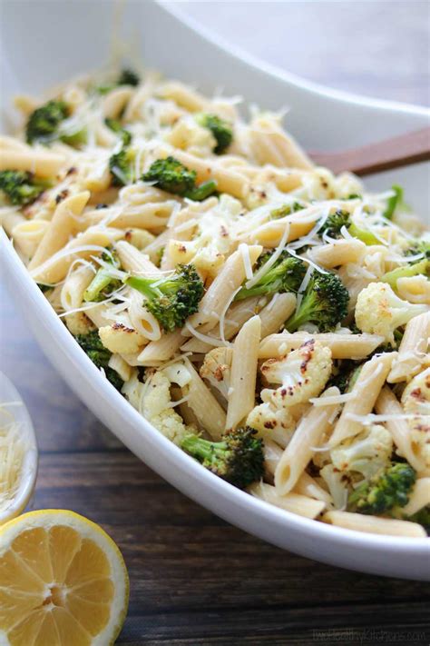 Roasted Broccoli And Cauliflower Pasta With Parmesan