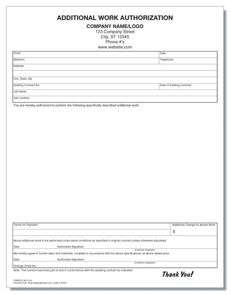 Additional Work Authorization Form Windy City Forms