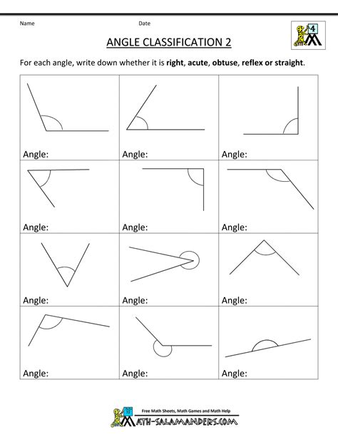 Identifying Angles Worksheet Grade 4