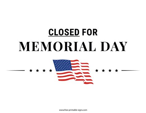 Free Closed For Memorial Day Printable Sign