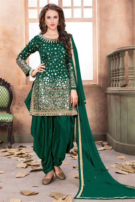 Dark Green Color Tapheta Silk Fabric Indian Bride Traditional Fashion