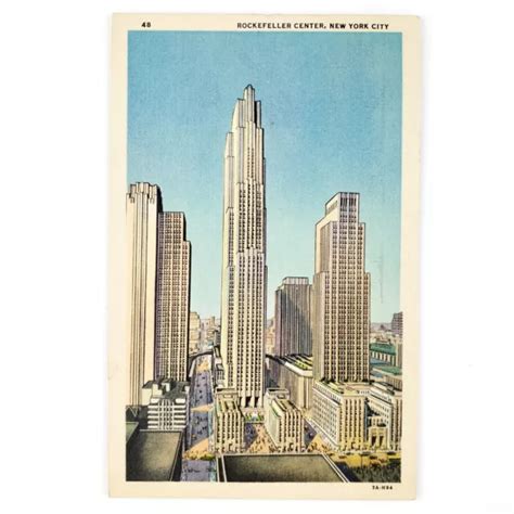 New York Rockefeller Center Postcard 1930s City Skyline Street Linen Art B2010 995 Picclick