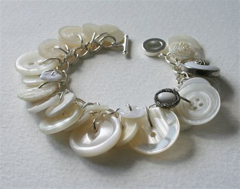 Button Bracelet Cream White And Pearly Buttons Etsy Jewelry Projects
