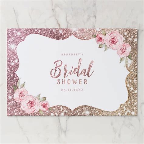 Sparkle Rose Gold Glitter And Floral Bridal Shower Paper Placemat Zazzle