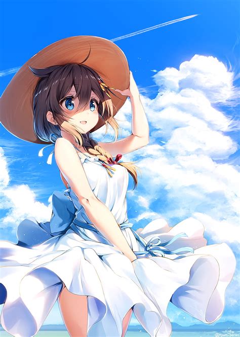 Anime Girl Beach Happy Long Hair Clouds 4k Hd Anime 4k Wallpapers