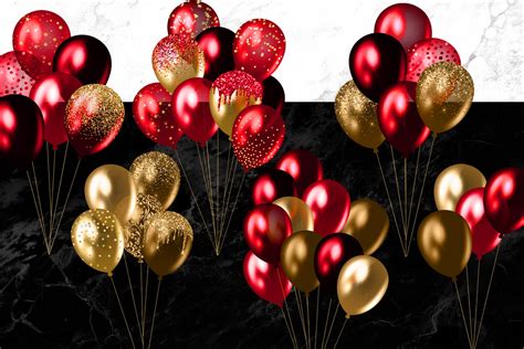 Red And Gold Balloons Clipart By Digital Curio Thehungryjpeg