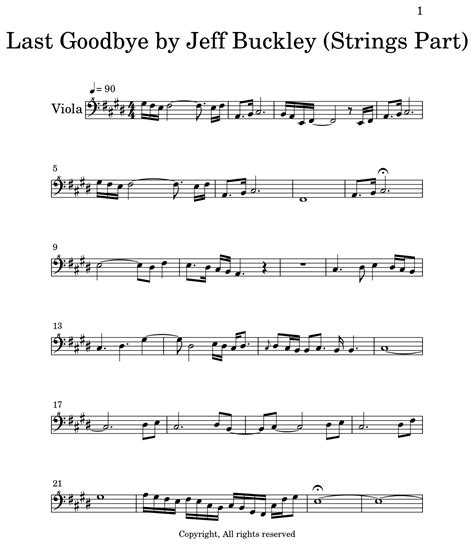 Last Goodbye By Jeff Buckley Strings Part Sheet Music For Viola
