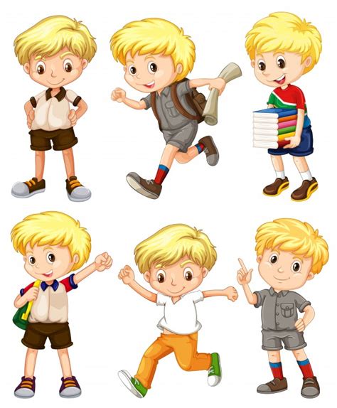 Boy With Blond Hair In Different Actions Illustration