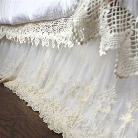 Luxury White Lace Love Bed Skirt Shabby Chic Dust Ruffle Lace Dust Ruffle