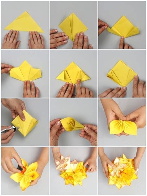 Tendencia En Origami Delicado Ramo De Flores Amarillas Realizados Con