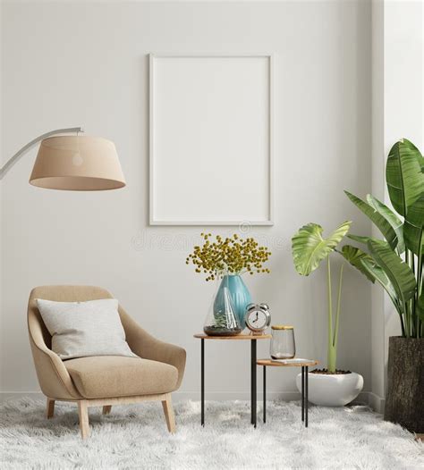 Poster Mockup With Vertical Frames On Empty Wall In Living Room