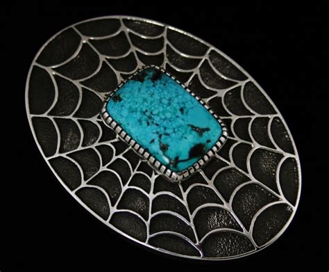 Philander Begay Kingman Turquoise Tufa Cast Spiderweb Design Belt Buckle