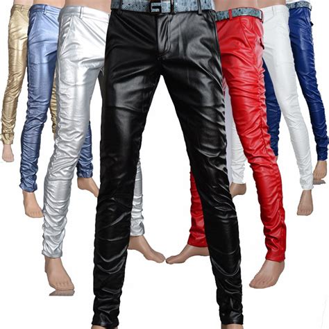 Male Fashion Tight Pu Leather Pants Personality Men S Slim Casual Trousers Men Skinny Joggers