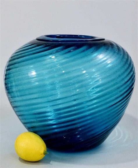 Vintage Blue Swirl Large Art Glass Vase